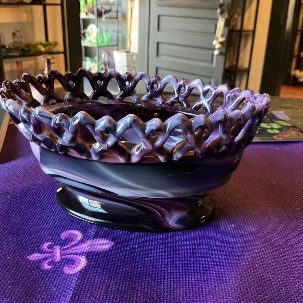 Vintage 7.5" Imperial Glass Purple Slag Latticed Nest (No Rabbit Lid)